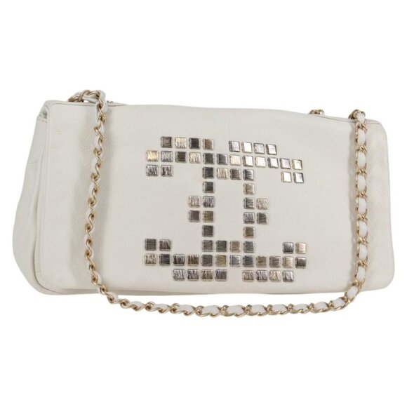 CHANEL Chain Shoulder Bag Leather White CC Auth 126390V - Picture 1 of 16